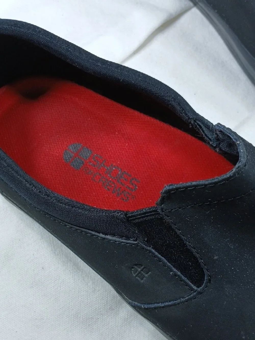 Shoes For Crews Men's Black Slip-On leather Loafers with Red Insole
